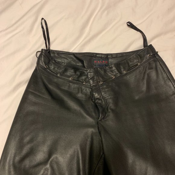 RALPH LAUREN Real Leather lined pants, size 12, threaded belt, petite, vintage - Picture 2 of 10
